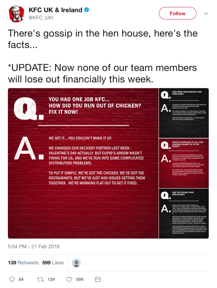 KFC UK Twitter feed